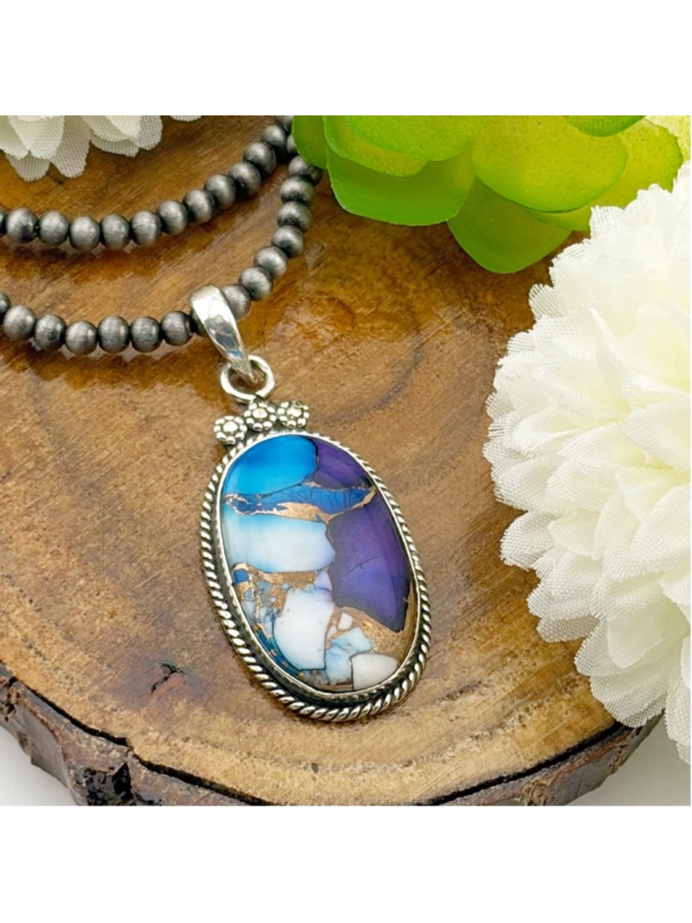 Blue & Purple Mohave Turquoise Pendant 925 Sterling Silver New